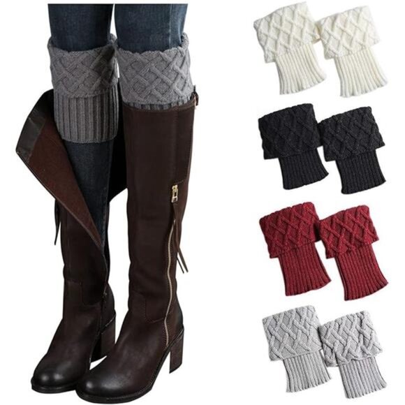 4 Pairs Women's Winter Warm Crochet Knitted Boot Cuff Sock Short Leg Warmers - Picture 6 of 6